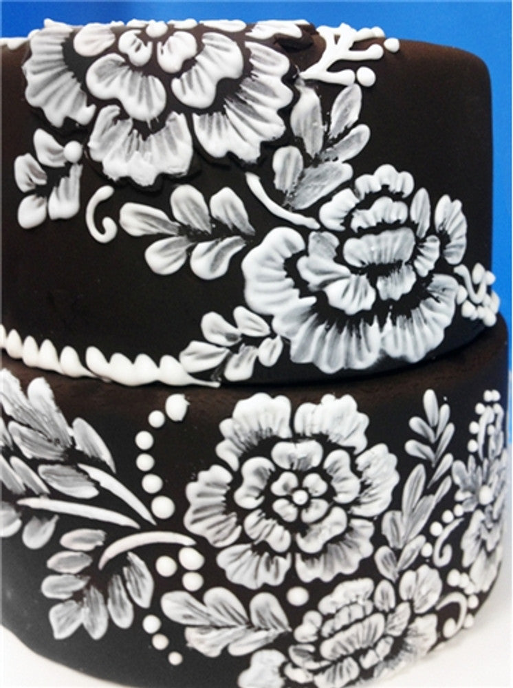 Brush Embroidery Flower Round Cookie Stencil Set by Designer Stencils Cake