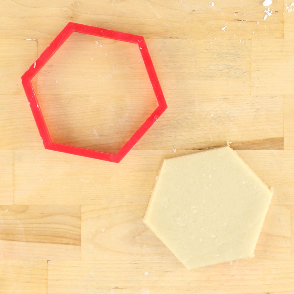 Hexagon Plaque Cookie Cutter with dough cut out