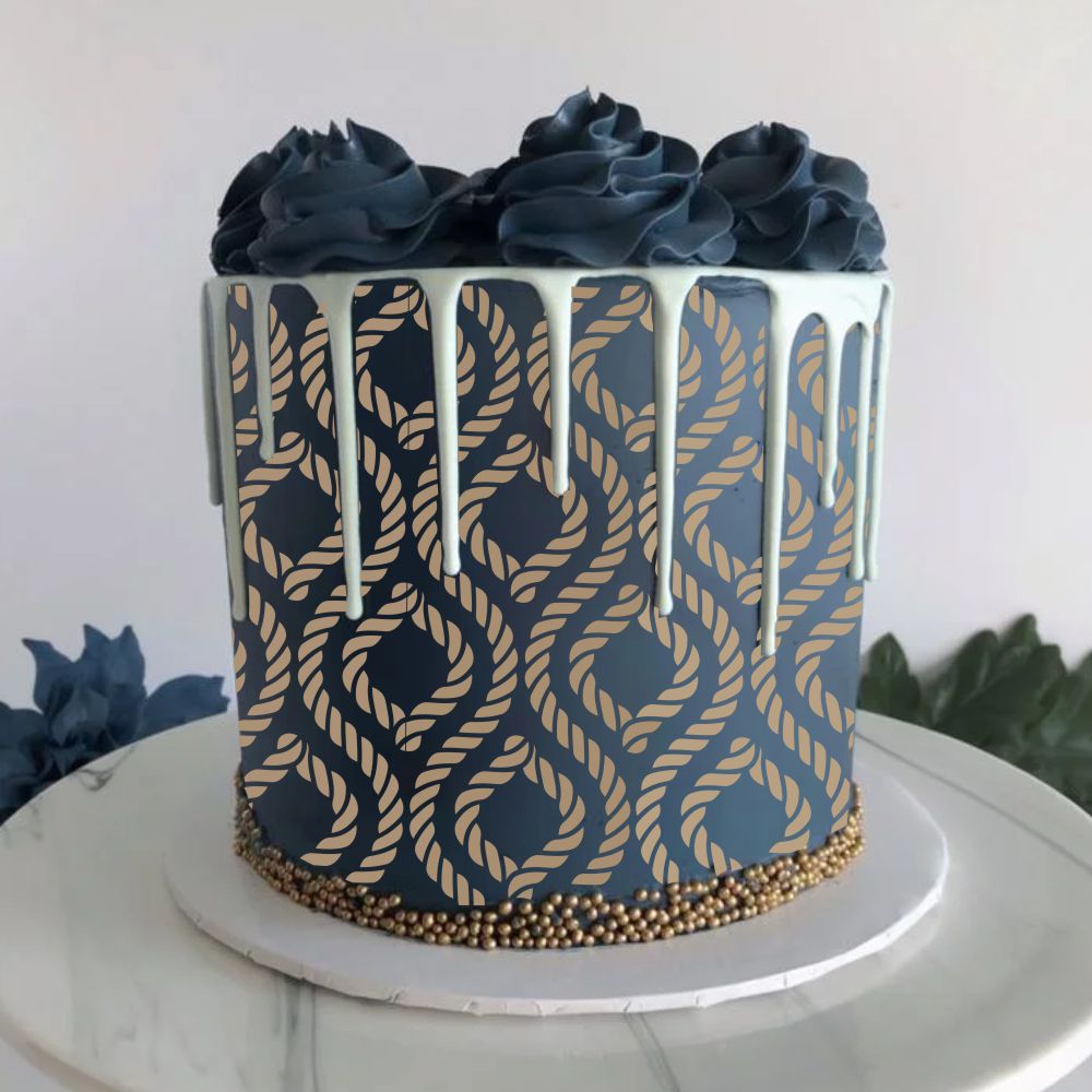 Rope Trellis Cake Side Stencil on site of nautical themed cake