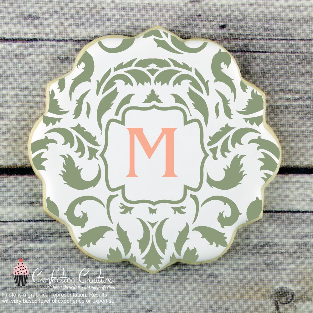 Linzer Style Cookie Lettering inside Acanthus Monogram Background Cookie Stencil