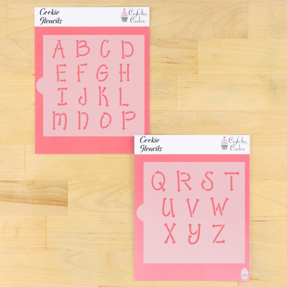 Whimsical Monogram Basic Alphabet Cookie Stencil Set