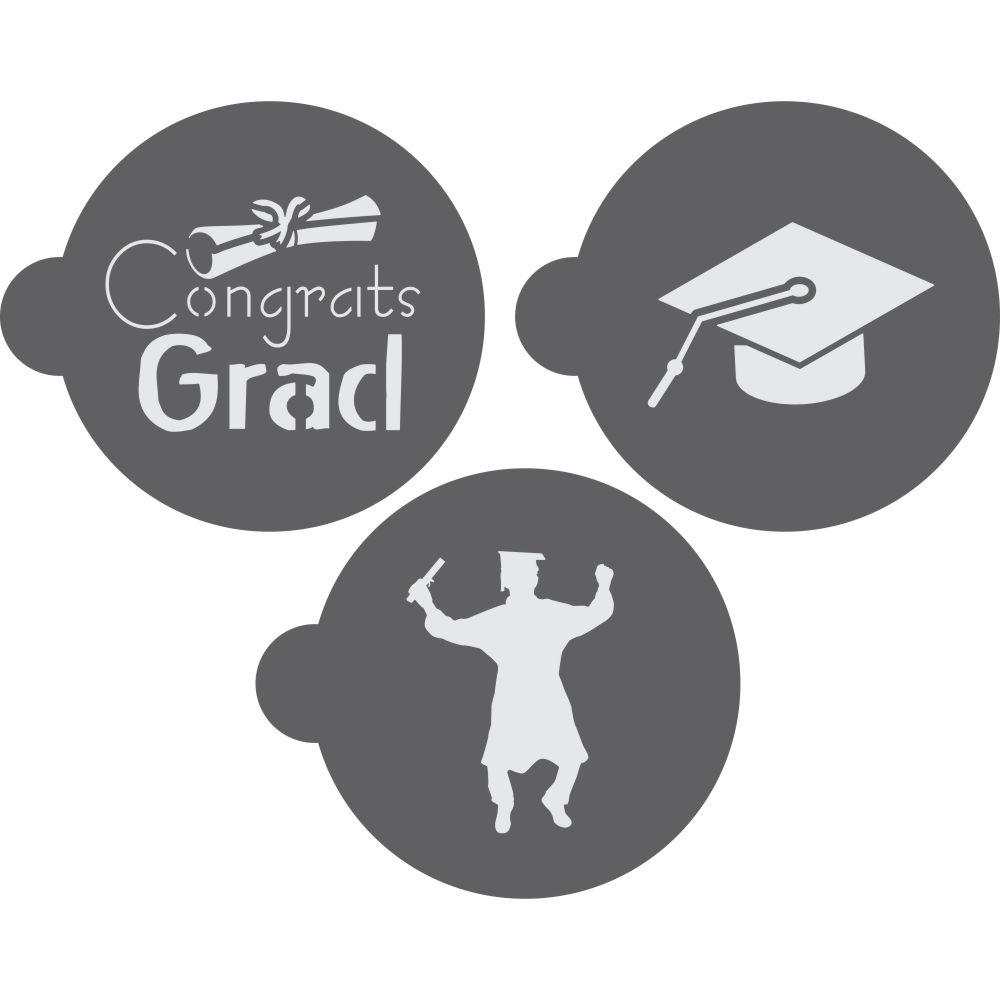 Graduation Round Cookie Stencil 3 Pc Set