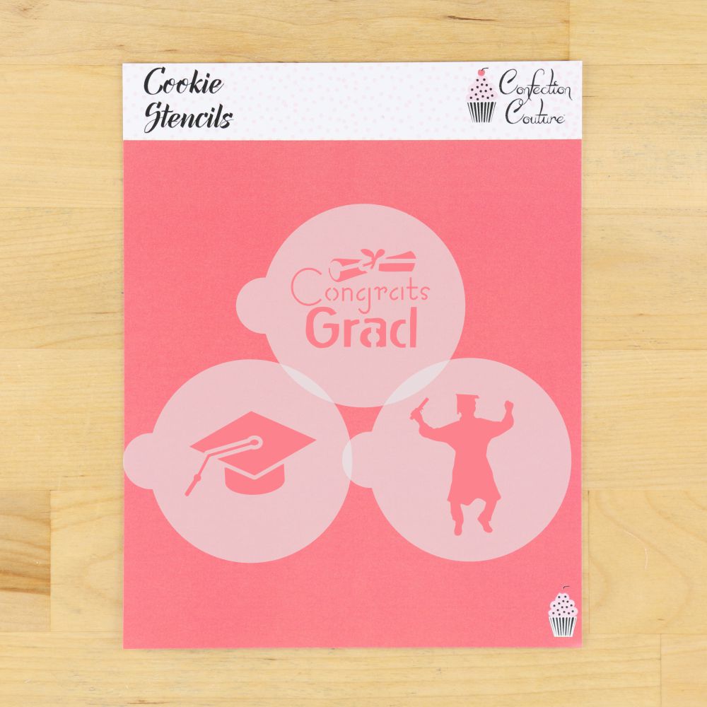 Graduation Round Cookie Stencil 3 Pc Set
