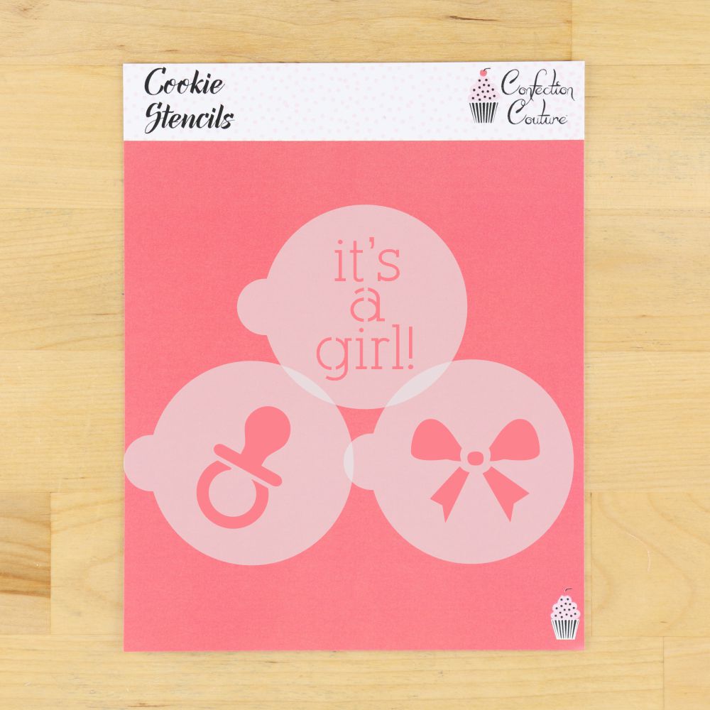It's A Girl Round Cookie Stencil 3 Pc Set