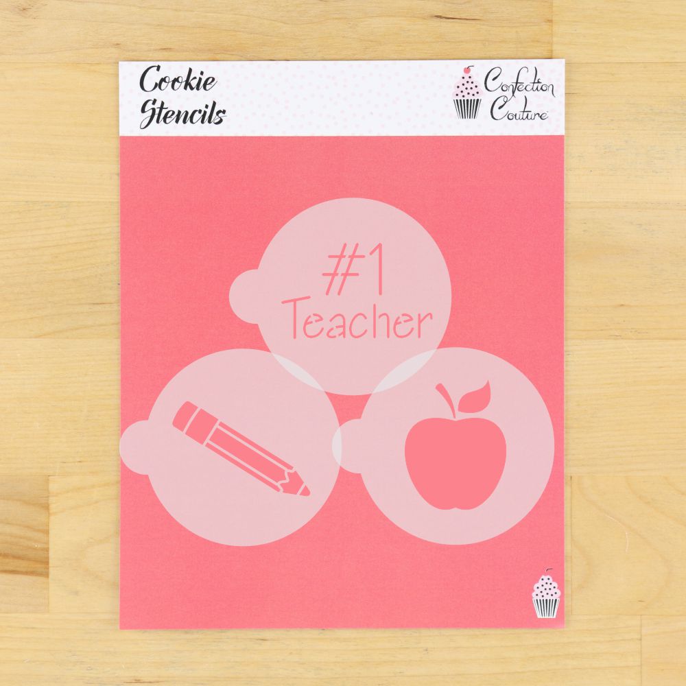 No. 1 Teacher Round Cookie Stencil 3 Pc Set