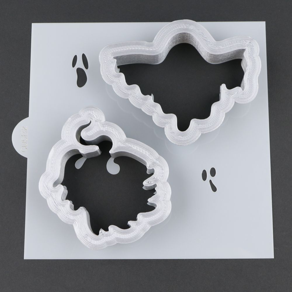 Ghost Cookie Halloween Cutters with Matching Halloween Cookie Stencil