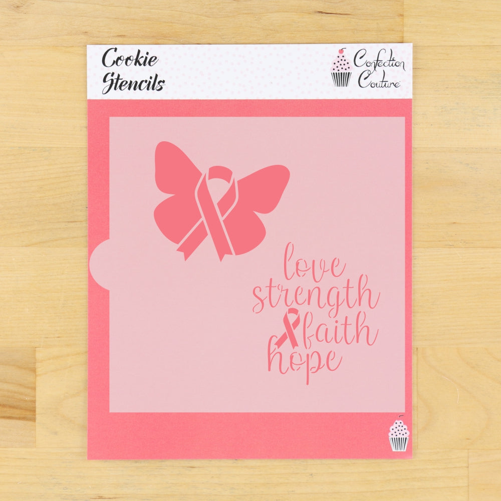 Love Strength Faith Hope Cookie Stencil for Breast Cancer Awareness