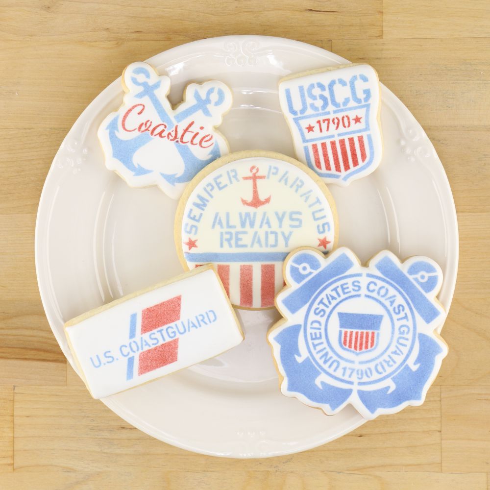 Cookies decorated with US Coast Guard  Cookie Stencils