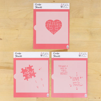 Love You to Pieces Cookie Stencil Set with matching cookie cutters