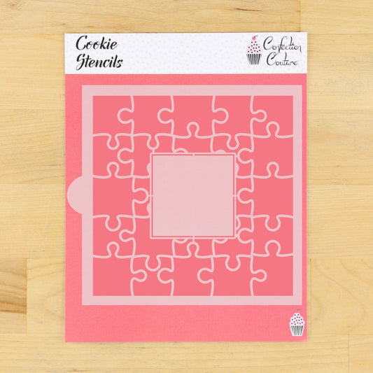 Puzzle Piece Monogram Background Cookie Stencil