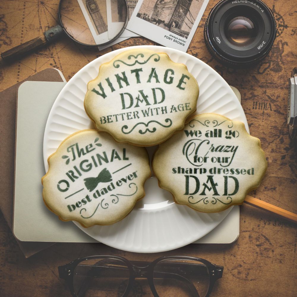 Vintage Style Father's Day Messages 3 Pc Cookie Stencil Set