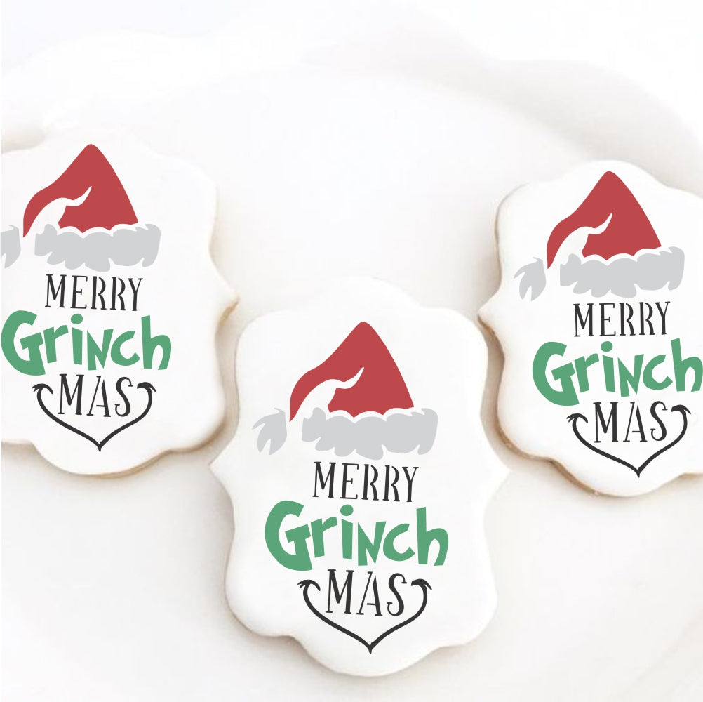 Iced Cookie with Grinch stenciling