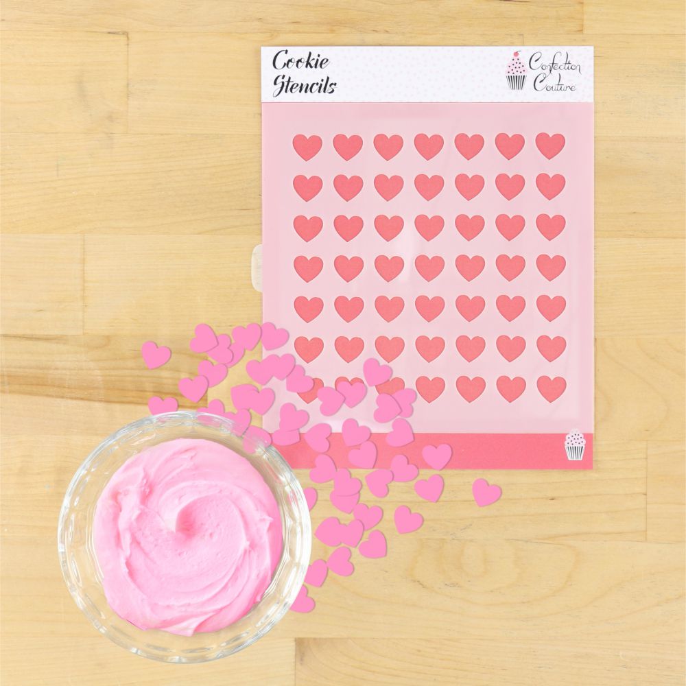heart shaped sprinkle stencil with royal icing