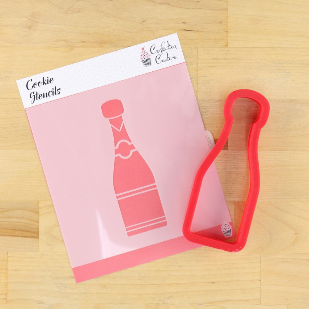 Champagne Bottle Cookie Stencil with Champagne Cookie Cutter