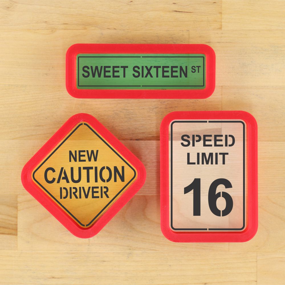 Caution New Driver Sixteenth Birthday Cookie Stencil Set
