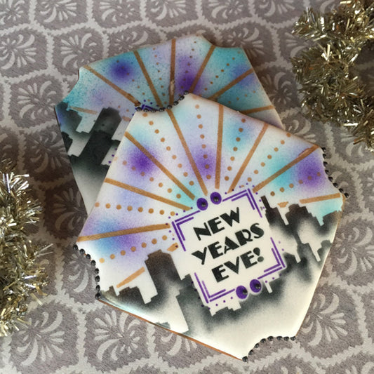 NY New Years Prettier Plaques Cookie Stencil 5 Pc Set