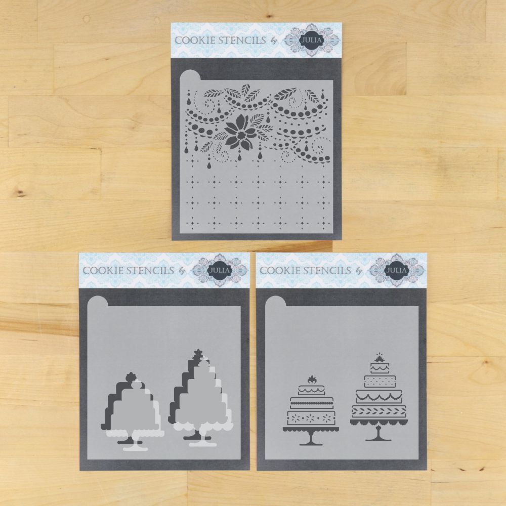 Take the cake dynamic duos background cookie stencil set by julia usher