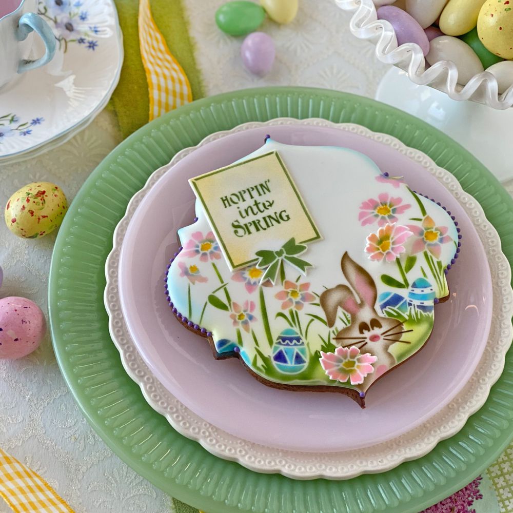 Hopping Into Spring Cookie made w/ Genie Plaque Cookie Cutter From Julia Usher