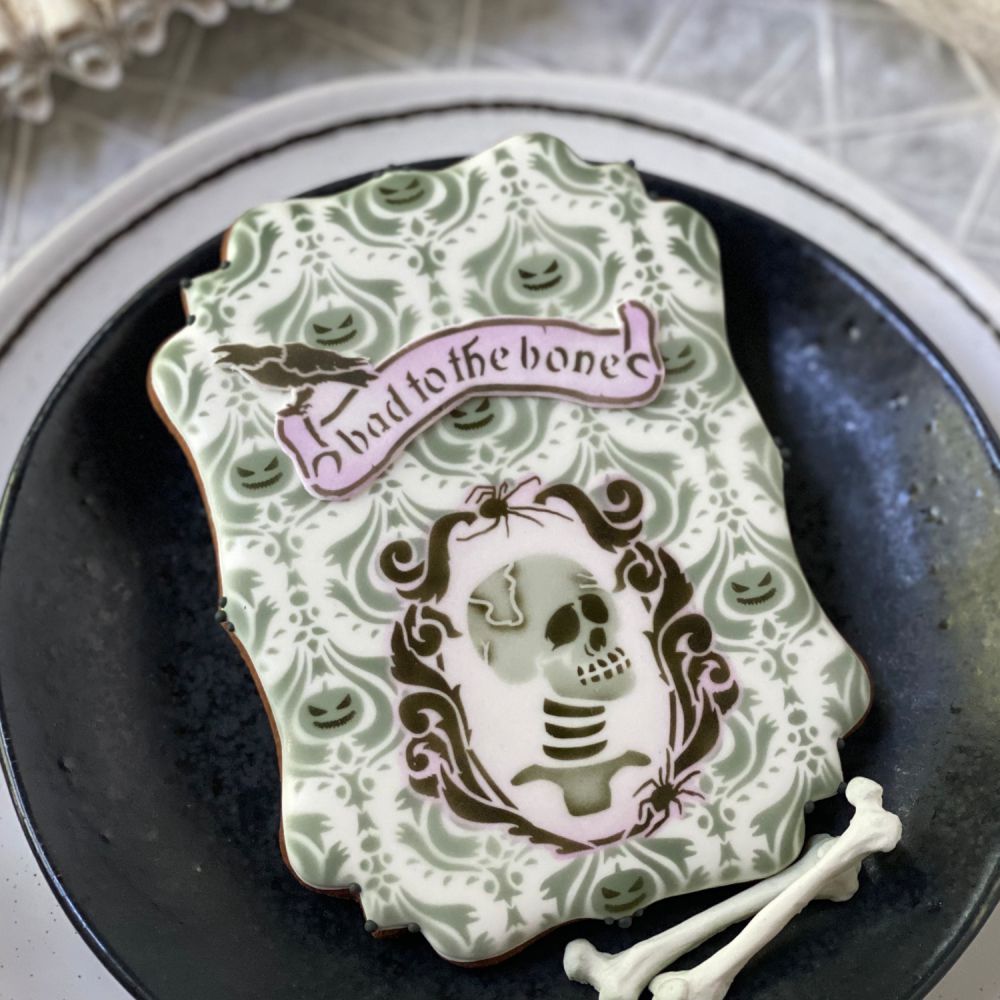 Skeleton cookie by Julia Usher using Halloween Cookie Stencils