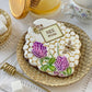 Decorated bee themed cookie by Julia Usher using Bees and Blossoms Dynamic Duos Cookie Stencil Set