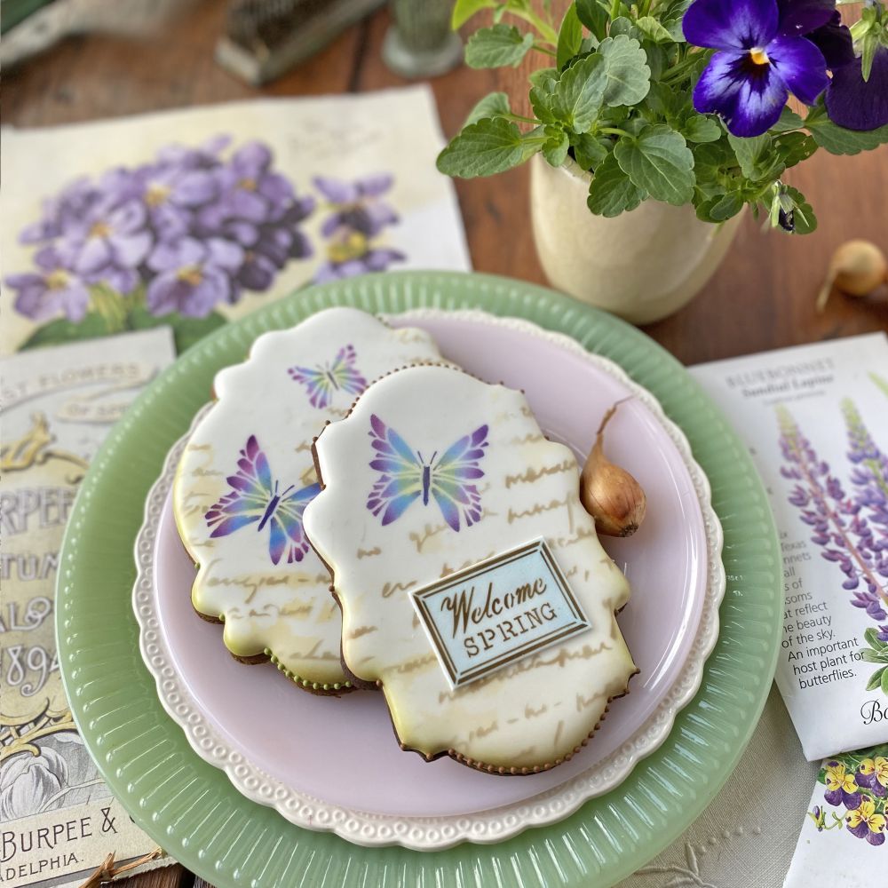 Welcome Spring Themed Cookies Airbrushed and Decorated by Julia Usher