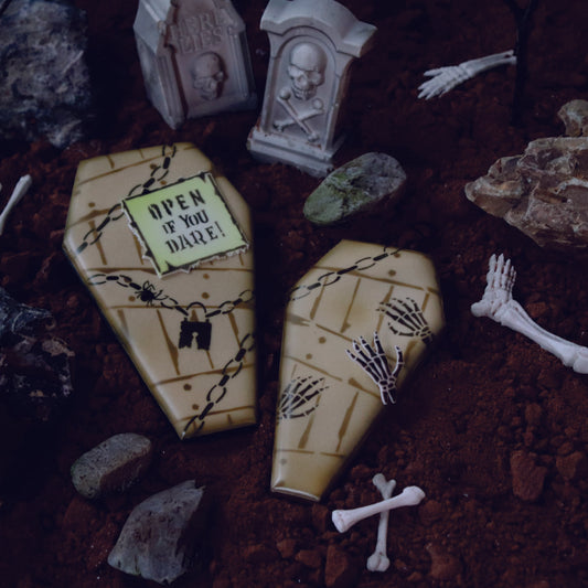 Halloween Coffin and Skeleton Cookies using Halloween Casket Stencils