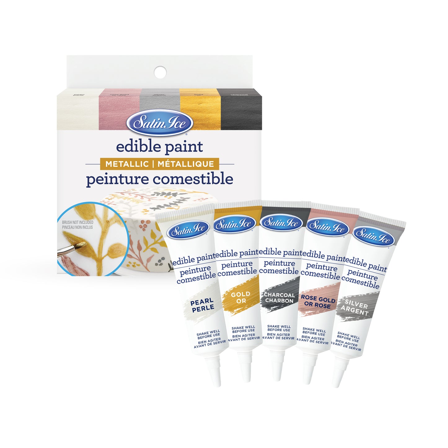 Satin Ice Edible Paint Set Metallic Colors. Use for adding creative finishes to your treats!