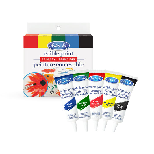 Satin Ice Edible Paint Set Primary Colors. Use for adding creative finishes to your treats!