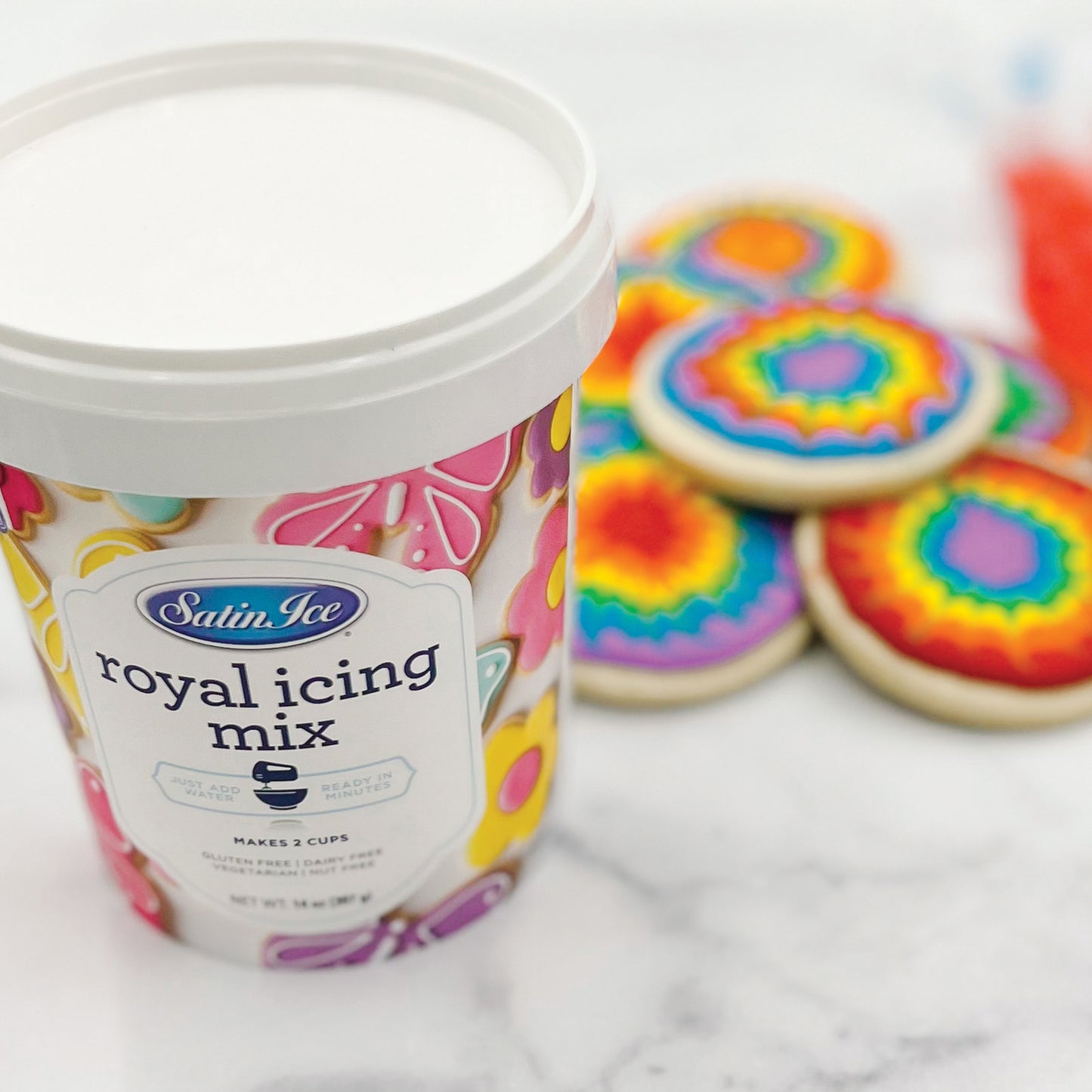 Make Tie Dye Cookies with Satin Ice Royal Icing Mix!