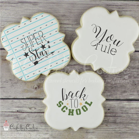 Back To School Basic Words Cookie Stencil Background
